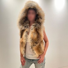 Harrods Caramel Fox Fur Hooded Vest With Pockets - Small