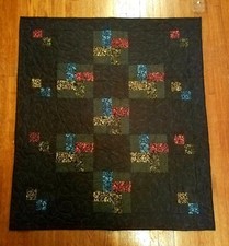 Pinwheel Rainbow Black Bright Quilt Lap/Throw 41 x 46 Vibrant Red-Yellow-Green