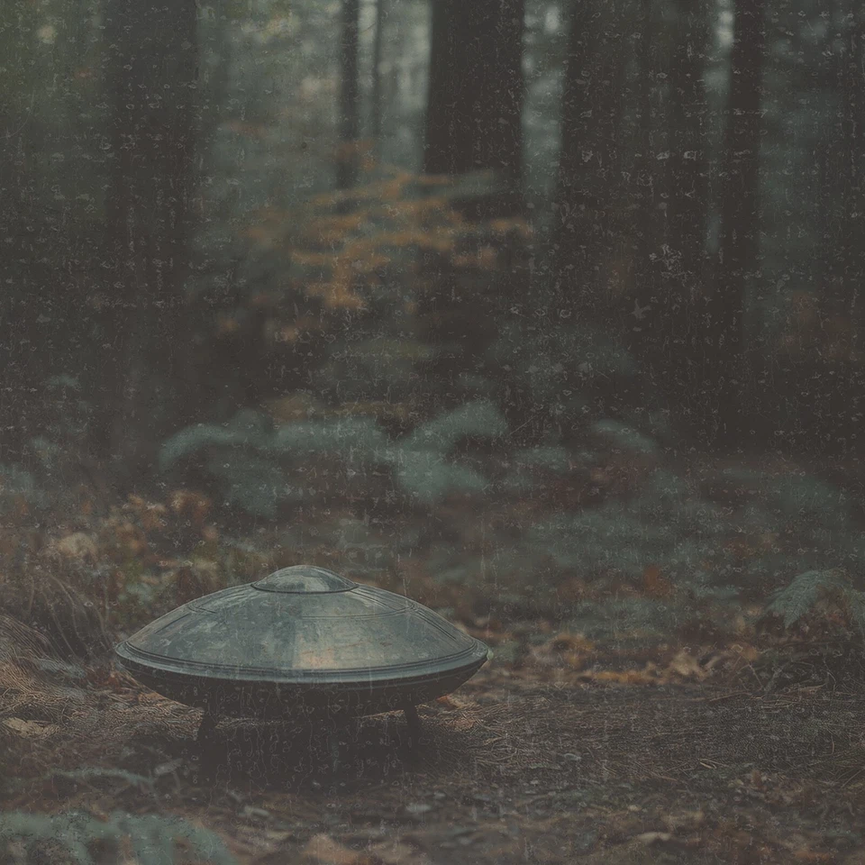 Vintage UFO Alien FOREST Wall Art, Cryptid Halloween Decor, Sci-fi Nature Poster - Image 2 of 4