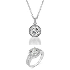 Women Swarovski Premium Crystal Pendant and Ring Jewellery Set Elements CZ UK