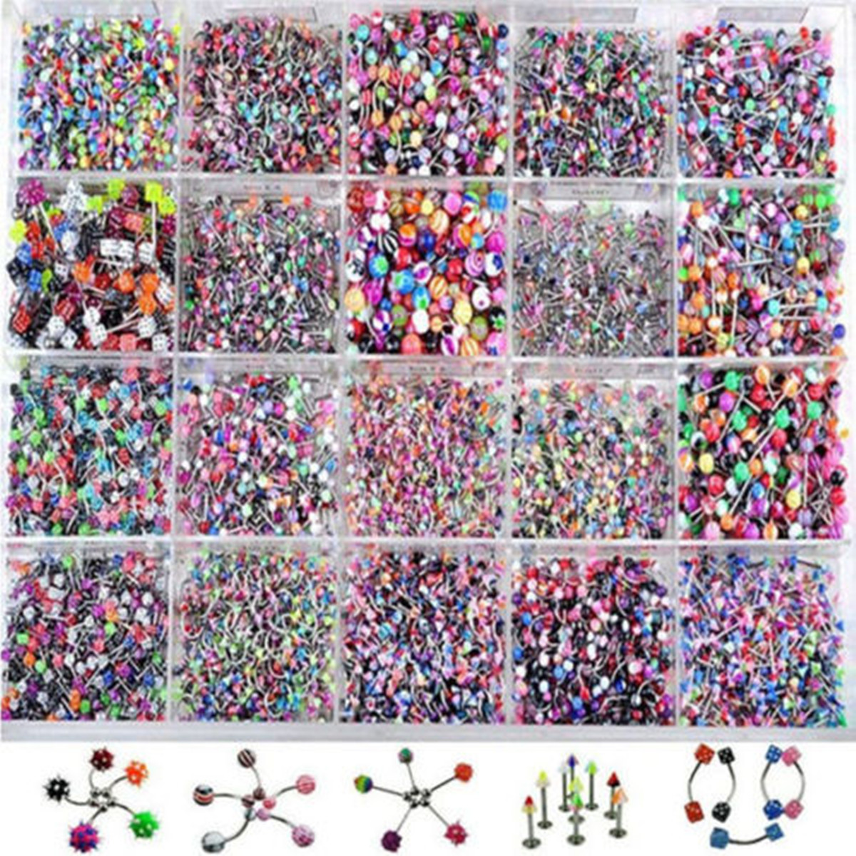 110Pcs al por mayor Joyería de perforación corporal mixta Labio Ceja Vientre Lengua Anillos de barra