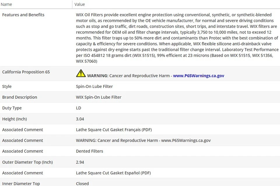 Engine OEM Oil Filter WIX for SIMCA 1204 1969-1971 L4-1.2L - Image 3 of 4