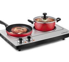 Cocina Infrarroja Cusimax Doble Quemador, Placa Caliente Eléctrica Cerámica 1800W