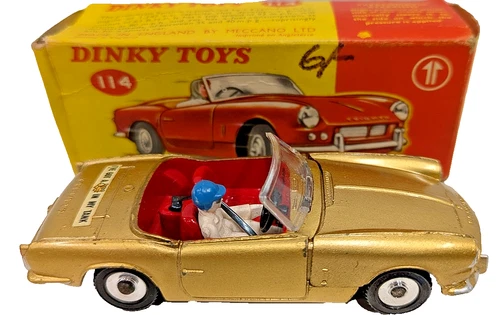 Dinky Toys 114 Gold Triumph Spitfire Vintage Die Cast Car Prestomatic Steering