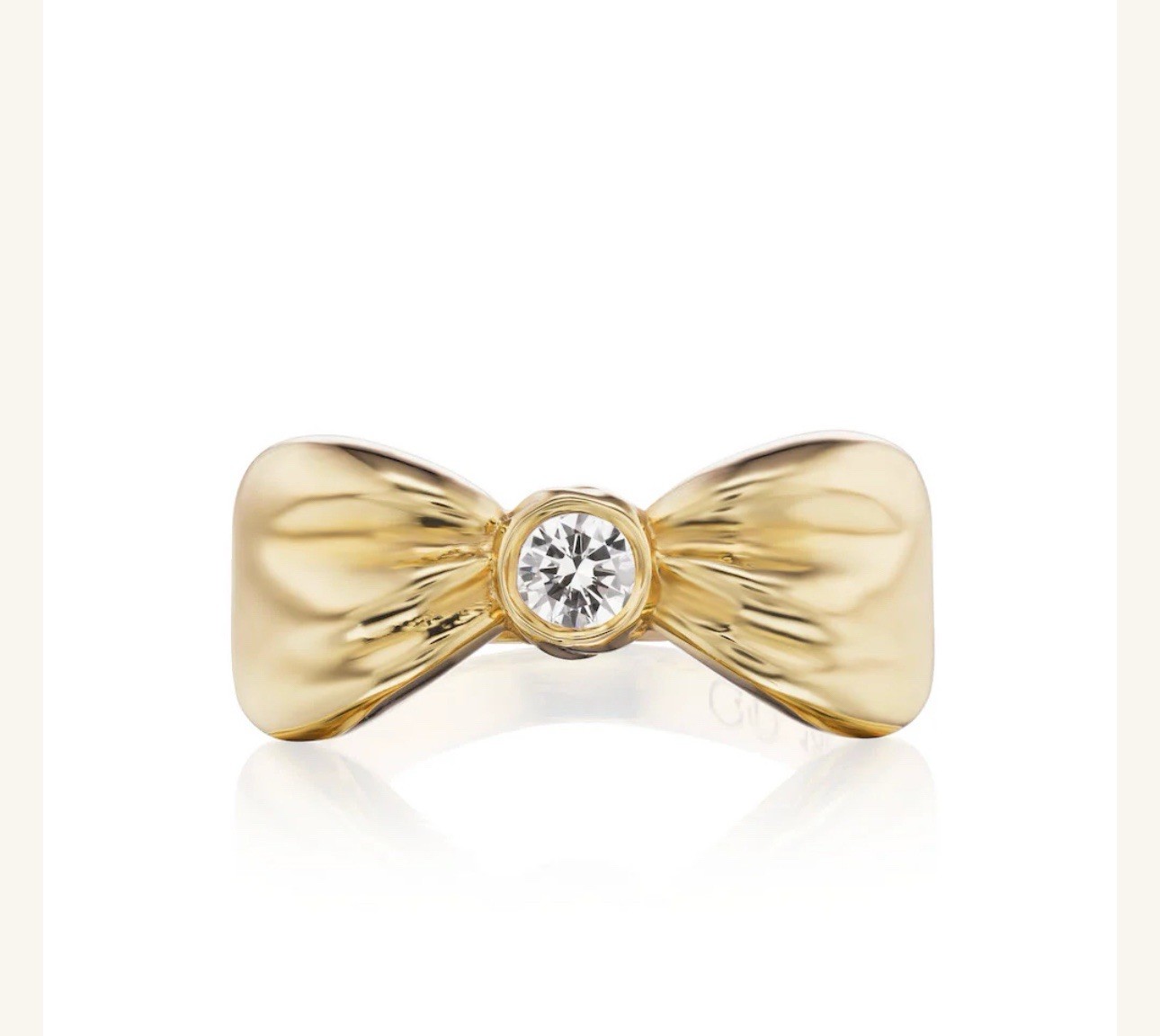 Gold Bow Ring with Center CZ Stone – Fashion Statement Ring, Size 10