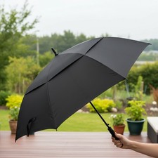 Windproof Large Umbrella Rain 62 Inch Automatic Open Black Double Canopy Vented
