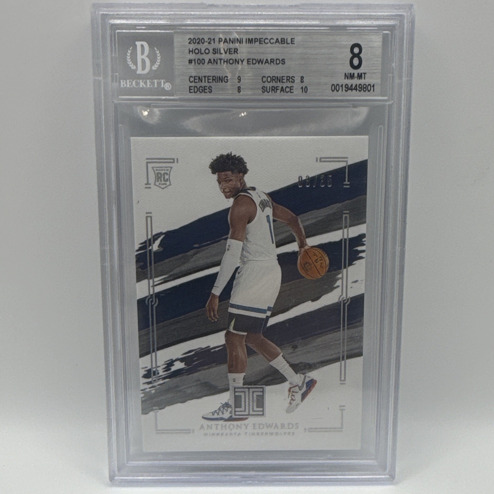 Panini Impeccable Anthony Edwards 3/35 Rookie Holo Silver #100 BGS 8 Wolves
