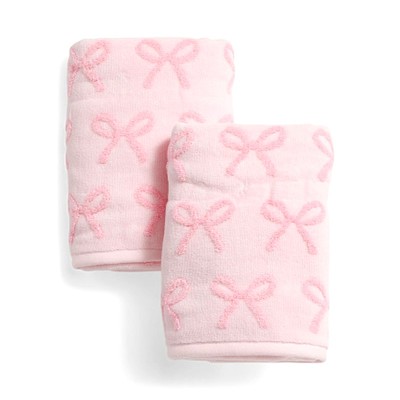Caro Home Pink Bow Cotton Hand Towels 18x28 Set of 2 