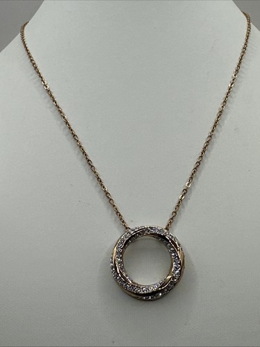 Authentic Swarovski Crystal Twisted Circle Pendant Gold Tone Signed 15-17”
