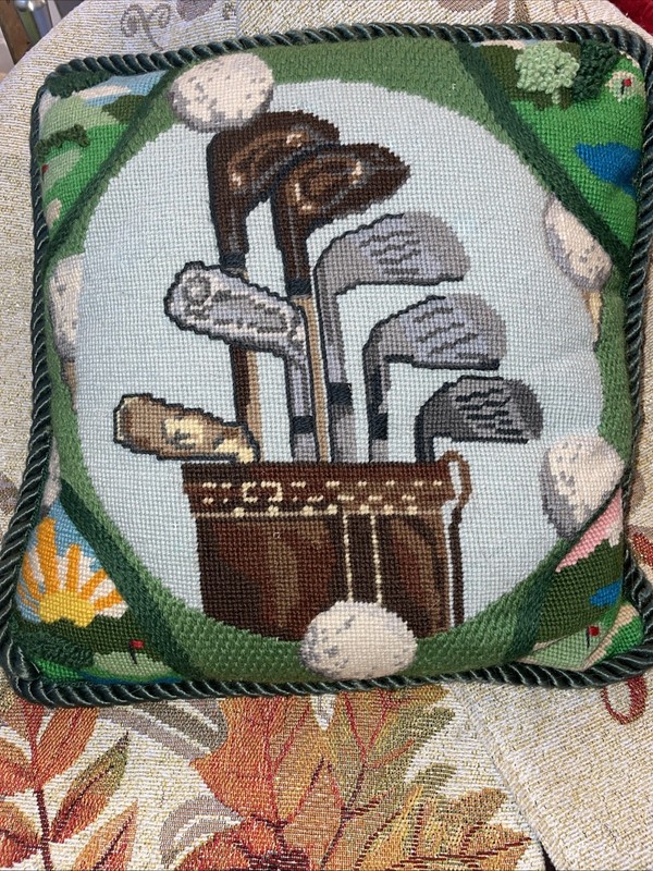 Xmas is coming!Handmade Needlepoint Golf Lovers Pillow