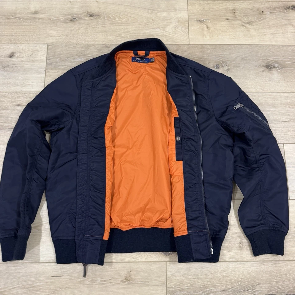 Polo Ralph Lauren Flight Jacket Mens Large Blue Military Bomber Air Force Patch - Image 3 of 4