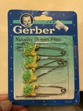 Gerber Novelty Diaper Pins 4 Pack Yellow Green Turtles Vintage 1991