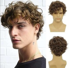6in Men's Brown Short Wavy Wig Heat Resistant Synthetic Cosplay Party