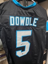 RICO DOWDLE AUTOGRAPHED CUSTOM CAROLINA PANTHERS BLACK JERSEY COA BECKETT