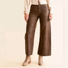 Free People Misha Faux Leather Wide Barrel Pant in Rusty Size 24 NWT