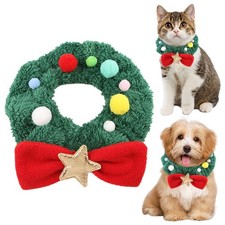Dog Cat Christmas Pet Collar Elastic Christmas Costume Fuzzy Accessory Xmas Bow