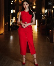 ZARA NEW SS25  BELTED CREPE MIDI DRESS  RED 3897/054 SIZE L 