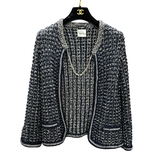 Chanel, CHANEL Tweed Tailored Jacket P43321K04415 Blue Cotton Size 40 Ships from Japan