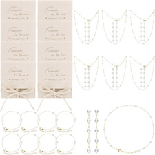 32 Pcs 8 Sets Bridesmaids Plated Pearl Jewelry Gold Adjustable Necklace Set with