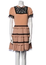 Chic Red Valentino Tan Dress with Black lace Perfect for any occasion