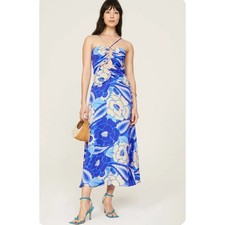 Farm Rio Blue Floral Cutout Halter Maxi Dress Tropical Print Boho Sleeveless | M