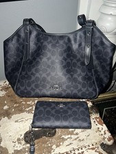 Coach Navy Signature Canvas Shoulder Tote with Matching Wallet