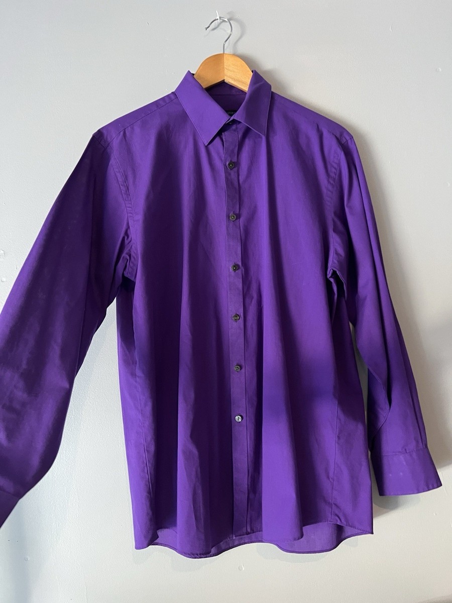 van heusen purple dress shirt Van Heusen Mens Dress Shirt Button Up XL Purple Slim Fit 17-171/2 32-33