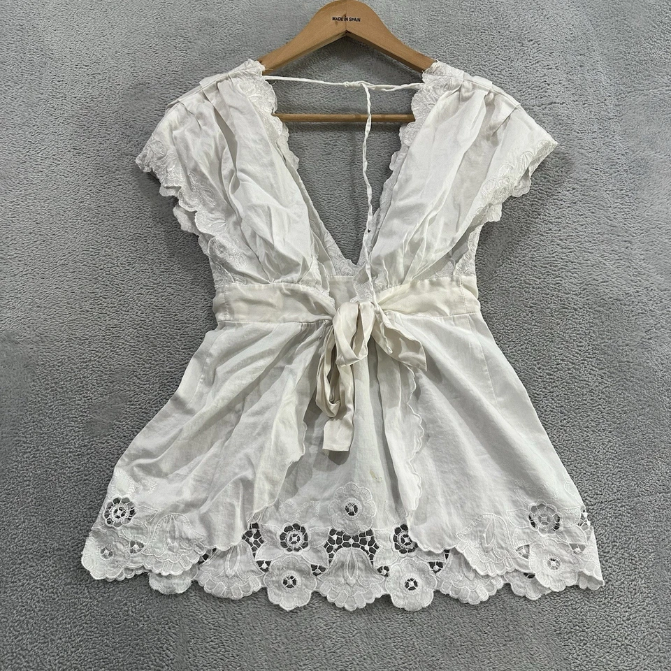 Blusa Camisa Bebe 100% Top Mujer S Blanco Encaje Boho Coqueta Y2K De Colección Foto 3 de 4