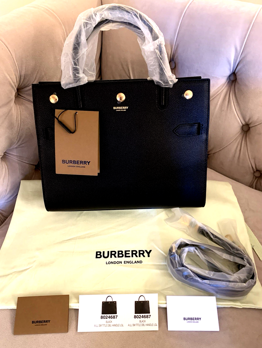 Burberry Small Title Logo Two Handle Leather Shoulder Bag Tote