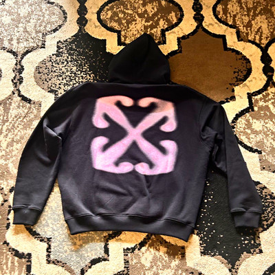 Off-White Men's Black Pink Graphic Logo Fleece Cotton Pullover Hoodie Size M