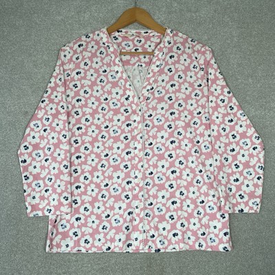 Woolovers 3/4 Sleeve Top Blouse Cotton Blend Button Up V Neck Pink Floral Size M