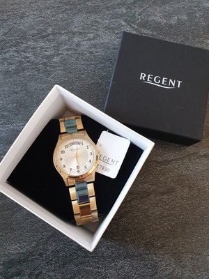 Regent Herren Uhr * Quarz Große Ziffern Analog golden Tag/Datum Armbanduhr OVP 