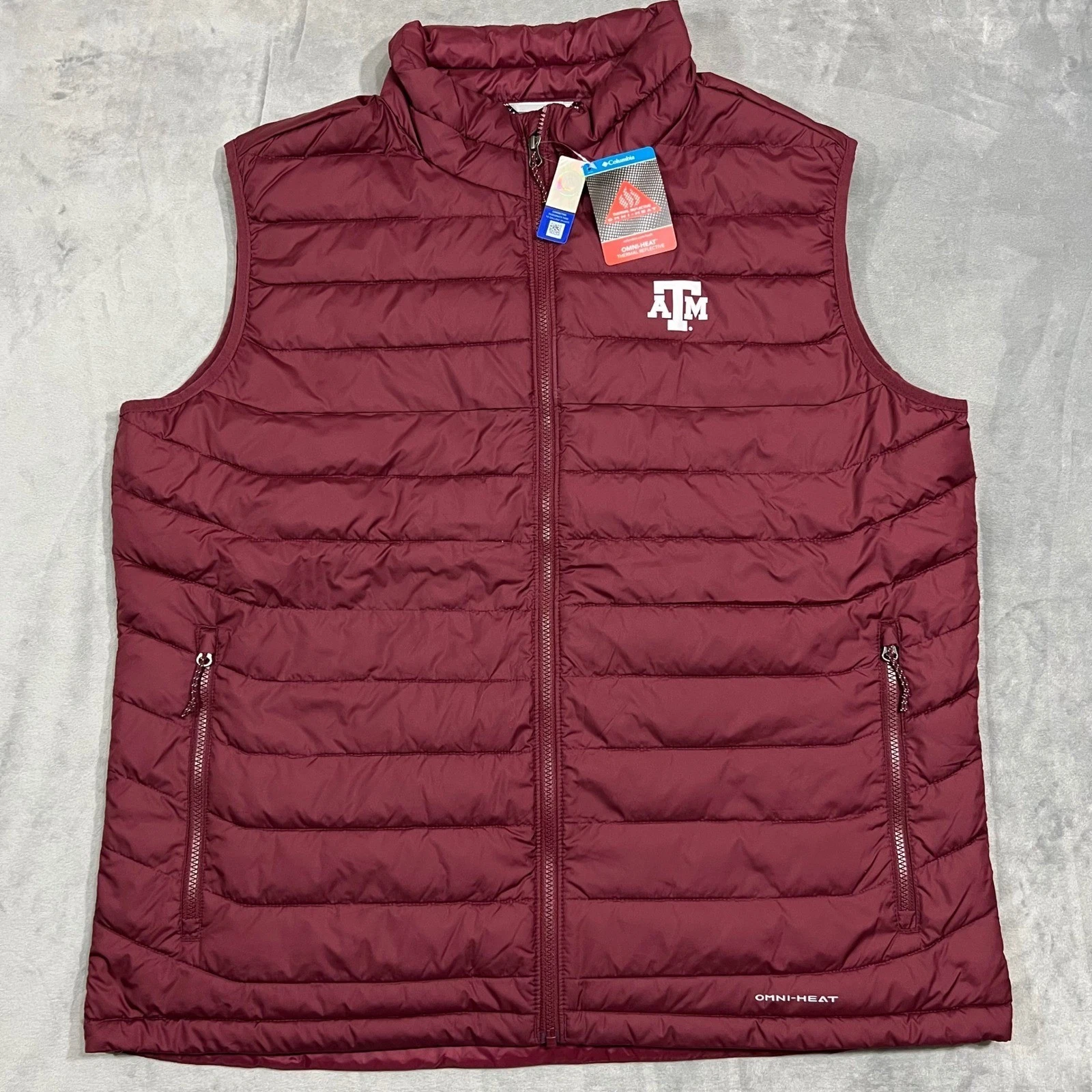 Texas A&M Aggies Vest Red Columbia Omni-Heat Powder Lite Puffer 2XL Insulated