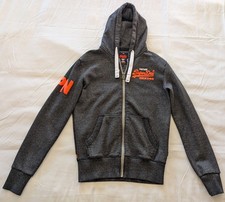Vintage Superdry Mens Hoodie Sweater Small Gray Cotton
