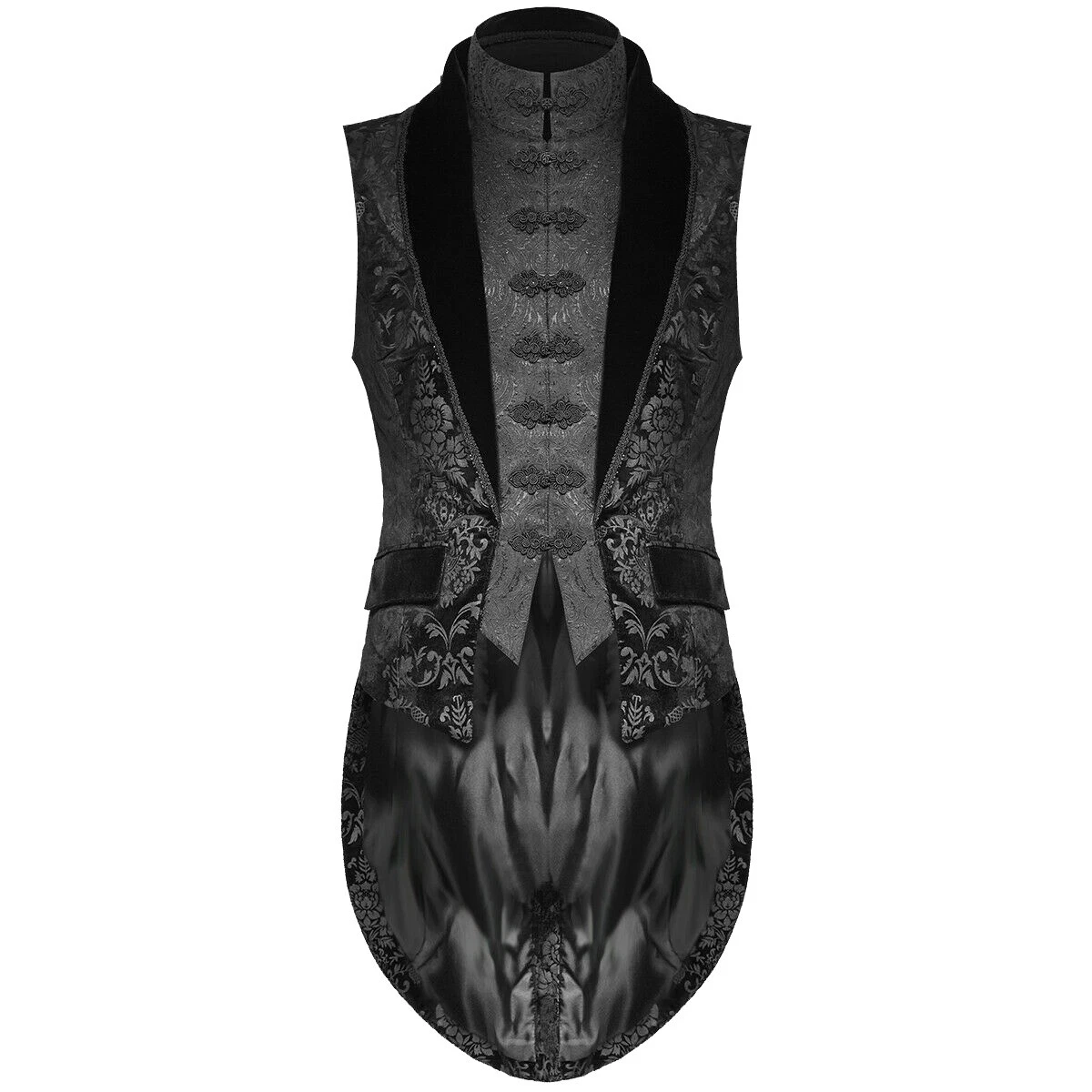 Men's Black Vest Waistcoat Tailcoat Black Brocade Damask Gothic Steampunk