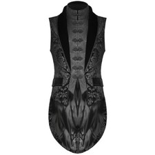 Men's Black Vest Waistcoat Tailcoat Black Brocade Damask Gothic Steampunk