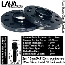 2PC 15MM THICK 5X112 66.56MM C.B WHEEL SPACER+10 14X1.25 BOLT FIT BMW MINI MODEL