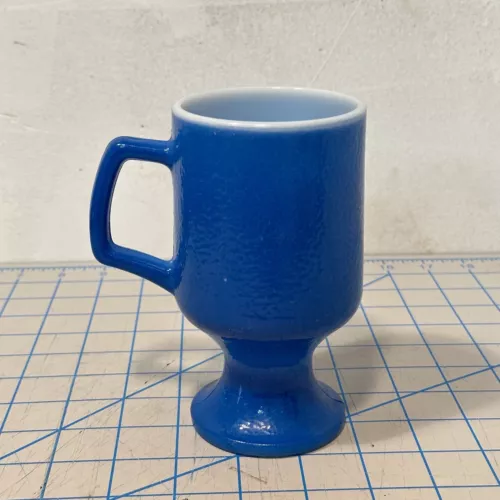 Vintage Hazel Atlas Orange Peel Textured Blue Milk Glass Footed Mug