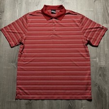 Men's Nike Golf Dri-Fit Short Sleeve Polo Shirt Red White Stripes XL