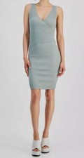 GUESS Women's Green Lucille Rib Knit Faux-Wrap Sleeveless Dress Size L
