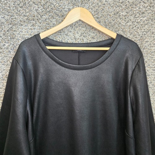 Lane Bryant Top Womens Plus 34/36 Black Faux Leather Peplum Blouse Scoop Neck - Picture 4 of 7