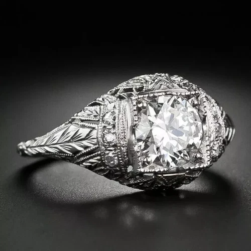 Vintage Art Deco Style 2.95Ct Lab Created Diamond Wedding 14K White Gold FN Ring