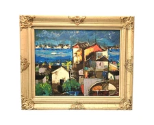 Vtg Framed Modern Abstract Cityscape Scenery Painted By Artist  CISA  Painting