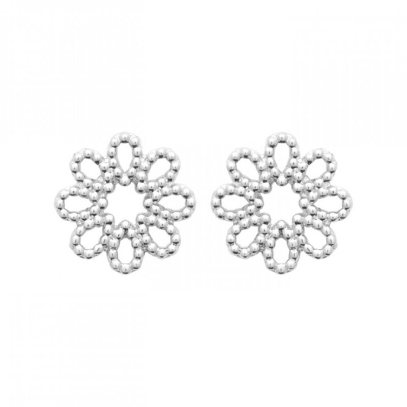 Boucles d'oreilles fleur perlée en argent 925 rhodié d'une élégance intemporelle