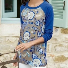 Soft Surroundings XL Blue Peacock Mixed Media L/S Knit Sweater Shirt