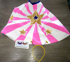 GIRLS REVERISBLE PRETEND PLAY CAPE HEADBAND SPRINGS one size NEW EYELASHES CUTE 