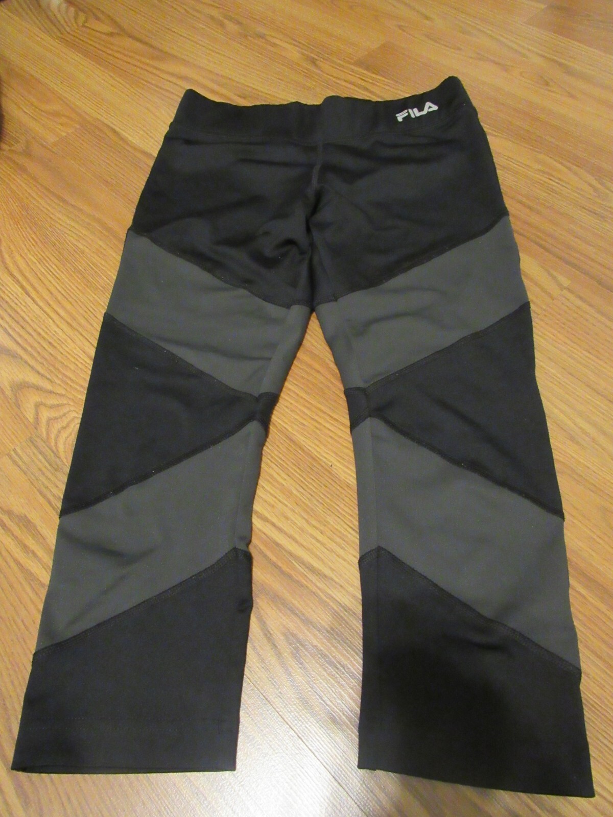 FILA SPORT LEGGINGS DA CORSA DONNA NERI GRIGI POLIBL ELASTICI VITA TAGLIA XS