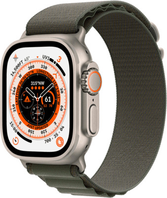 Apple Watch Ultra 49mm Titanium Case with Green Alpine Loop, Large (GPS +...