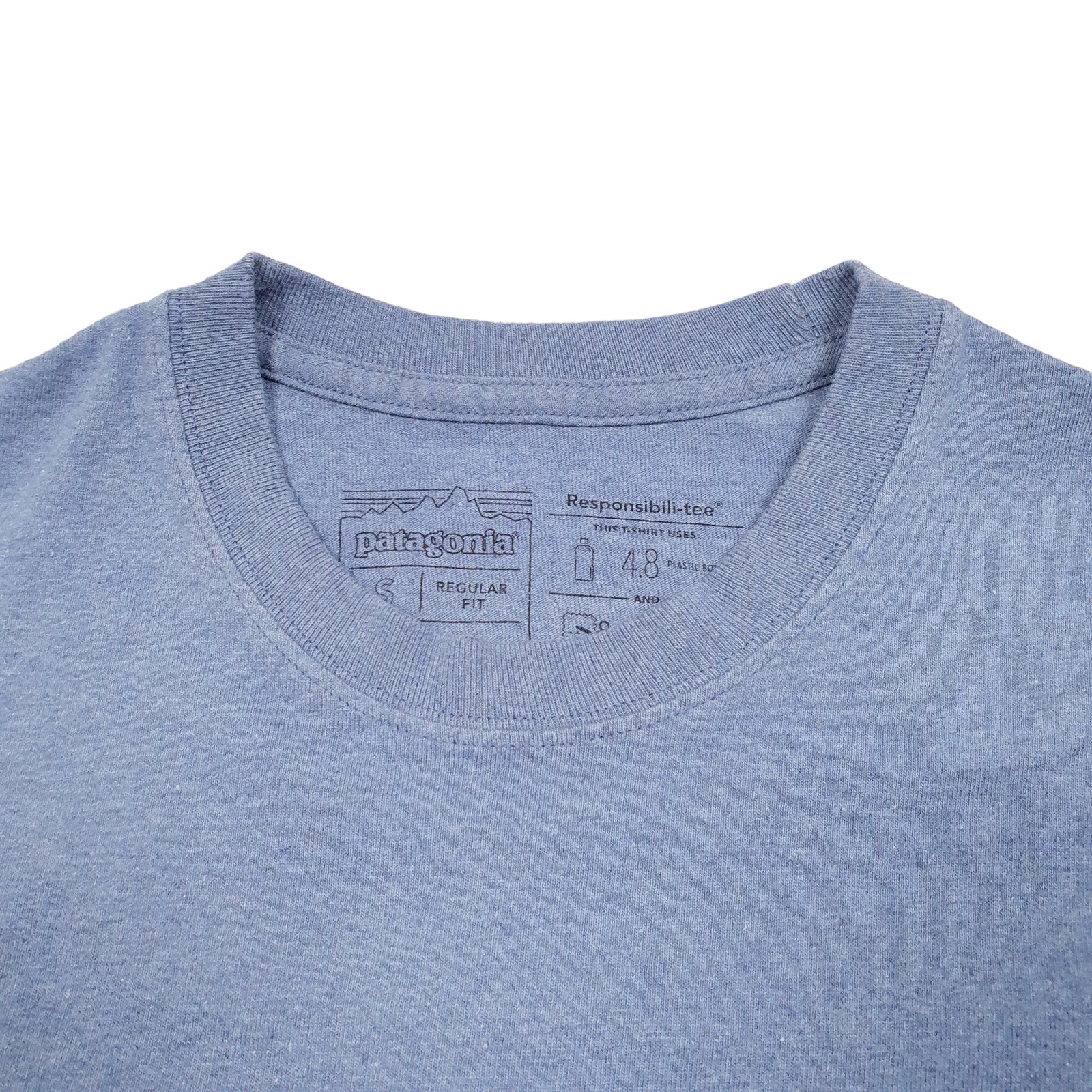 PATAGONIA Blue T Shirt Tee Responsible Tee Spellout Short Sleeve Cotton Mens S image 3