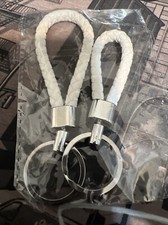 Keychains 2 Leather Rope, Key Chains Braided Ring Key ,White